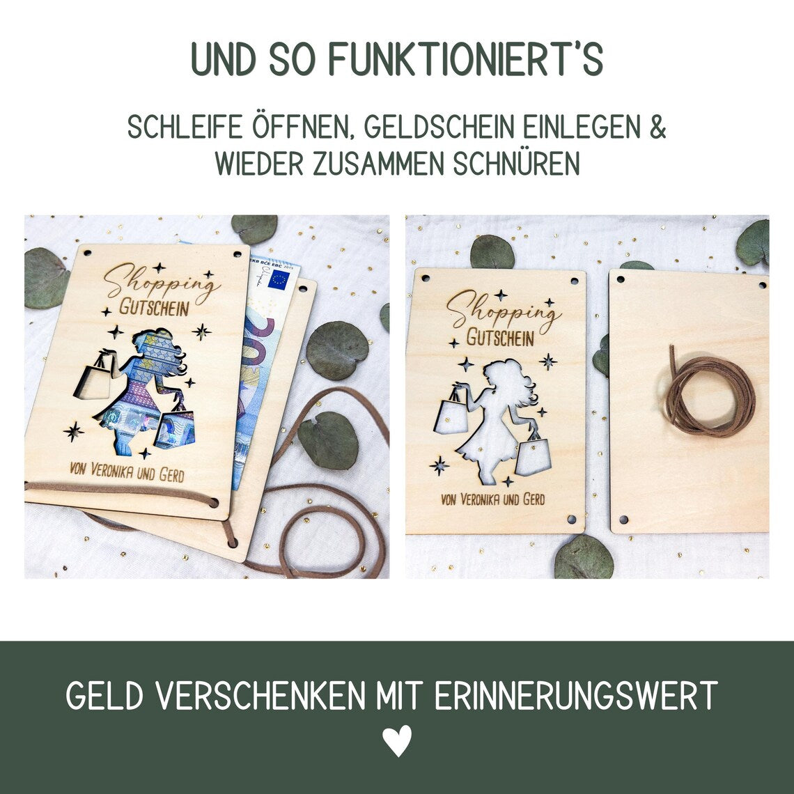 Geldgeschenk aus Holz „Gönn dir“