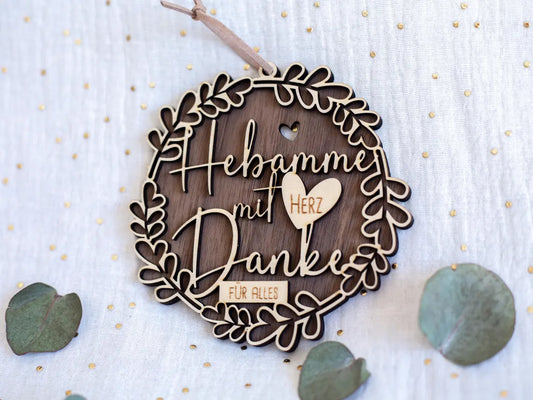Holzschild / Holzornament „Hebamme mit Herz“