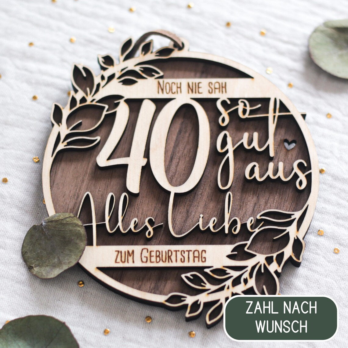 Holzschild zum Geburtstag mit Wunschzahl