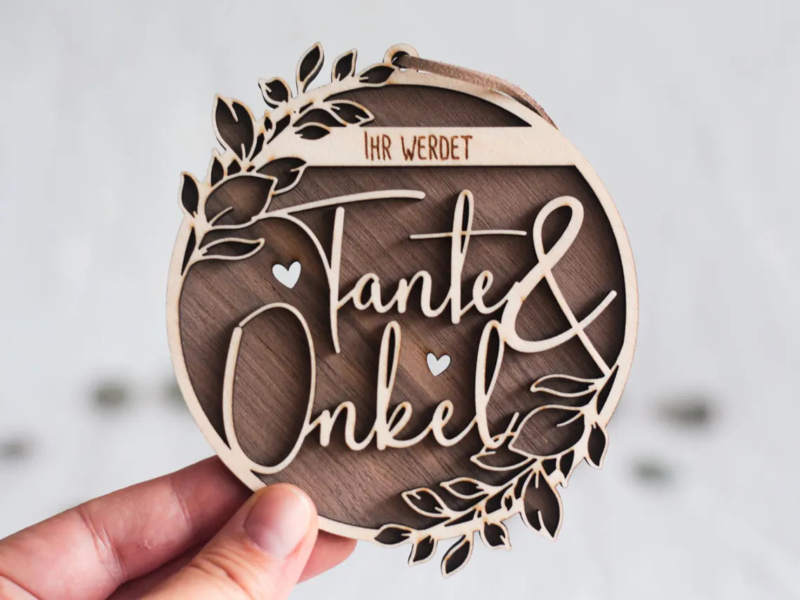 Holzschild / Holzornament "Ihr werdet Tante & Onkel"