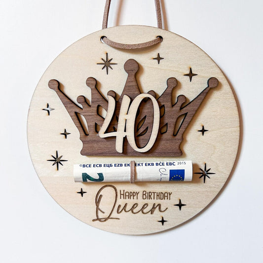 Geldgeschenk zum Geburtstag "Happy Birthday Queen" mit Name oder Wunschzahl