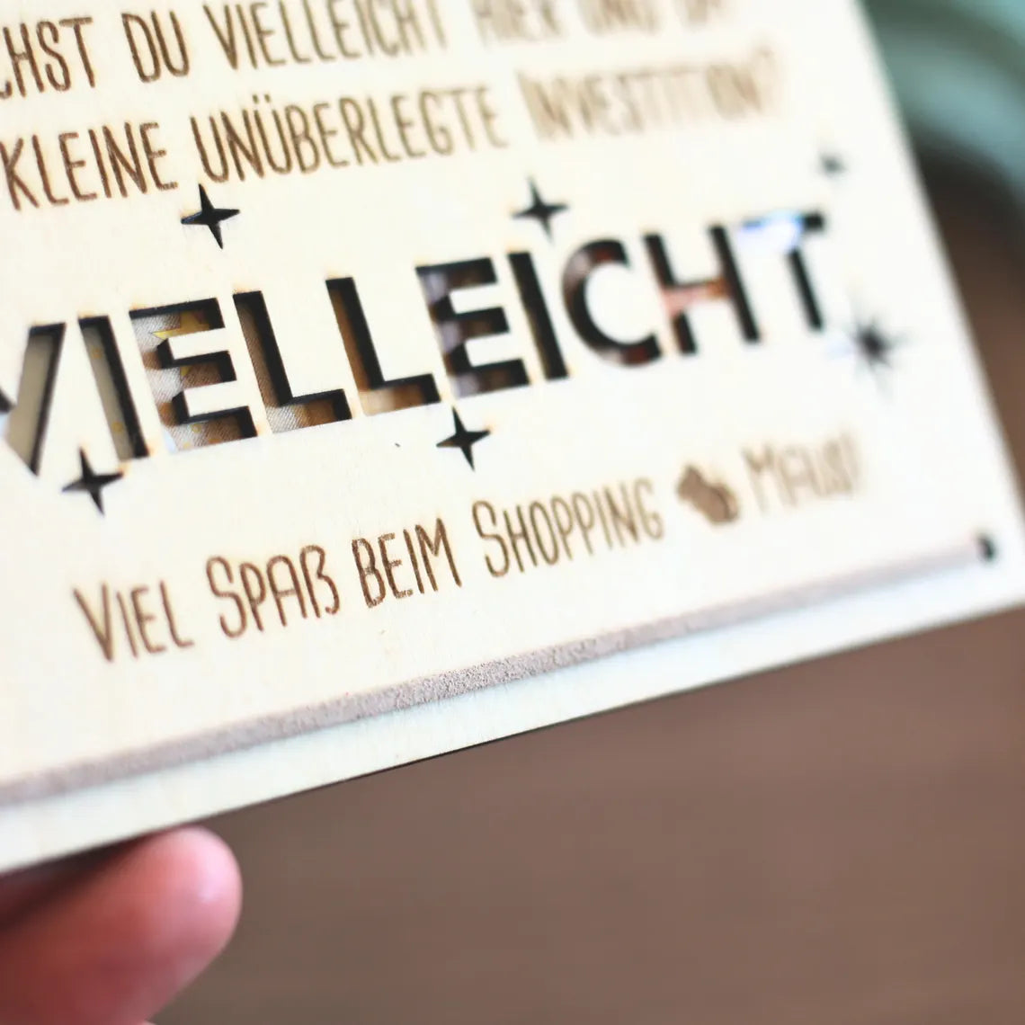 Geldgeschenk aus Holz „Vielleicht“