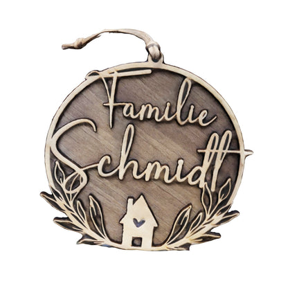 Personalisiertes Holzschild Familie rund mit Namen